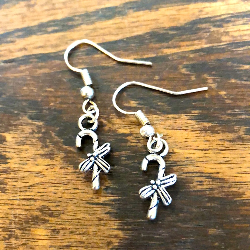 3/$15 • Silver Alloy Christmas Candy Cane earrings